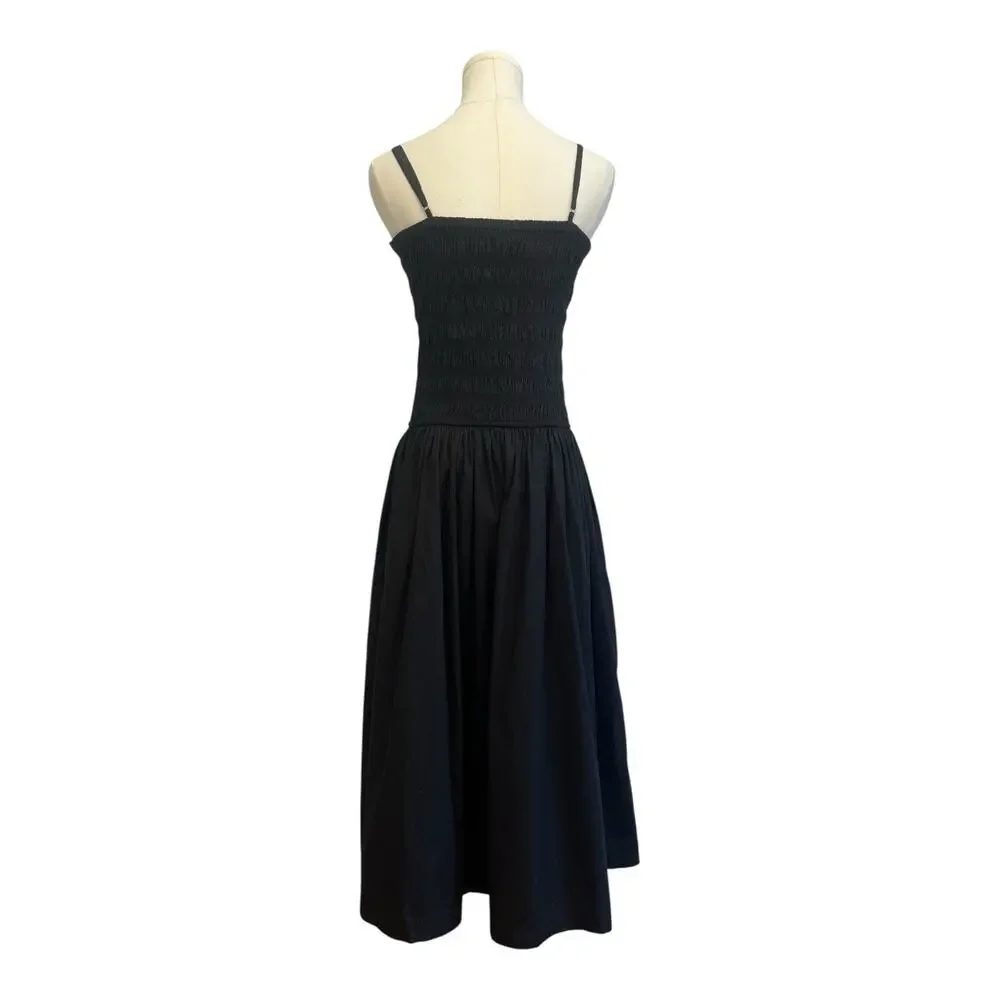 NWT Madewell Dress Size Petite Medium Poplin Smocked Maxi Black NV960 - Picture 3 of 8